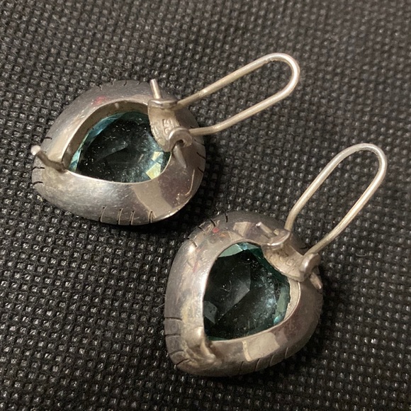 Vintage Sterling 925 silver pierced earrings with aquamarine stones with bag - Picture 5 of 11